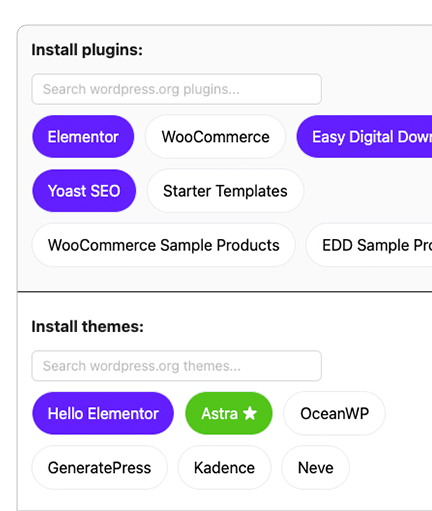 Install plugins and themes step 1