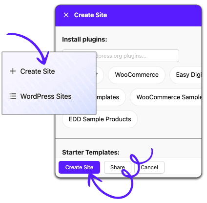 Instant WP site creation